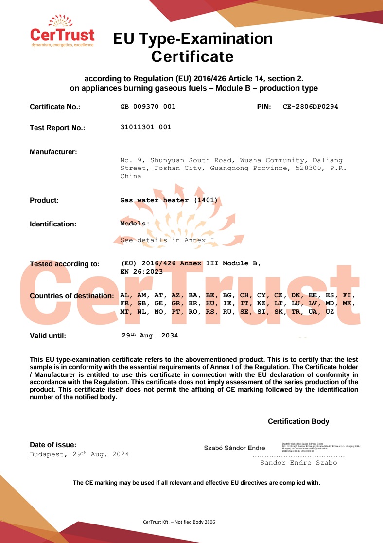 Certificat european CE Module B Perfetto K3S